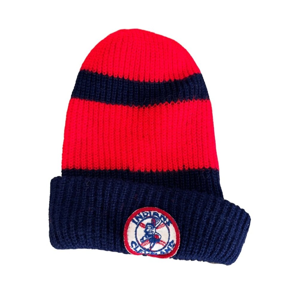 Vintage Cleveland Indians Beanie 1970s Chief Wahoo Pom Beanie